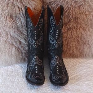 Old Gringo Black Embroidered and Studded Cowboy Boots 7.5 (fits 8)